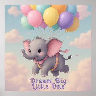 Flyng Baby Elephant with Custom Quote, Nursery Poster