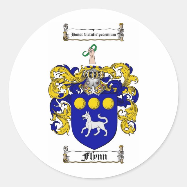 FLYNN FAMILY CREST -  FLYNN COAT OF ARMS CLASSIC ROUND STICKER (Front)