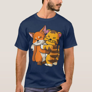 Fo and Tiger Hugging Cute Kawaii Animal Lover Wome T-Shirt