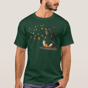 Fo Owl In Autumn Tree Maple Oak Leaves Animal T-Shirt