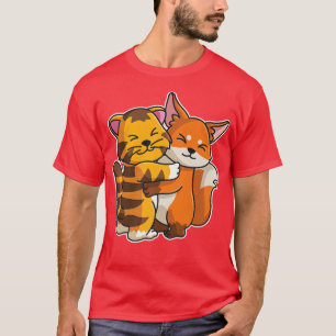 Fo & Tiger Hug Kawaii Cute Animals For Women Cuddl T-Shirt