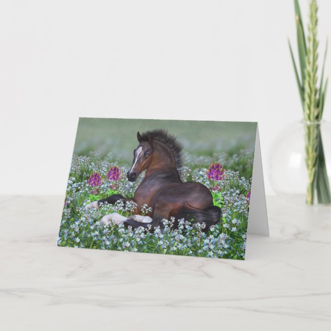 Foal and Flowers Blank Greeting Card (Front)