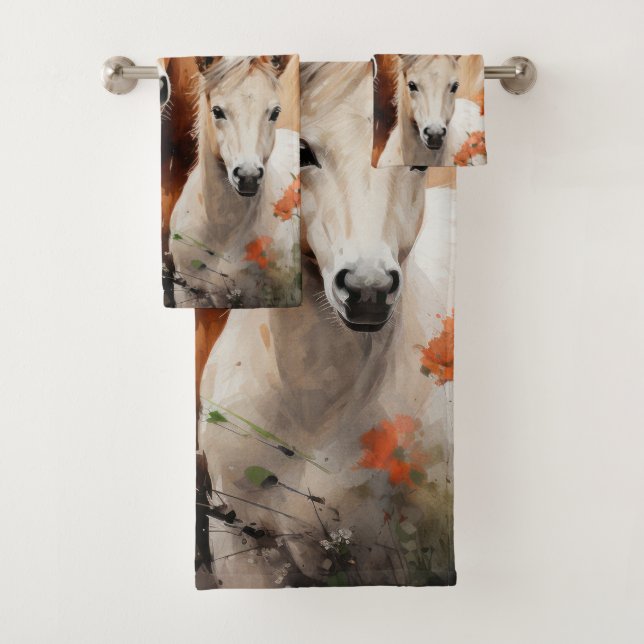 Foal and horse in the poppy meadow bath towel set (Insitu)