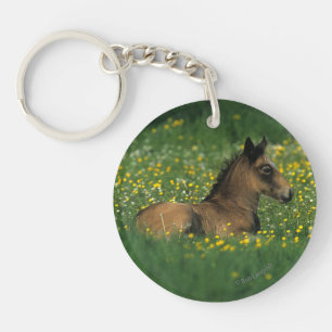 Foal Laying Down in Flowers Key Ring