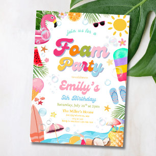 Foam Birthday Party invite, Summer Beach Party Invitation