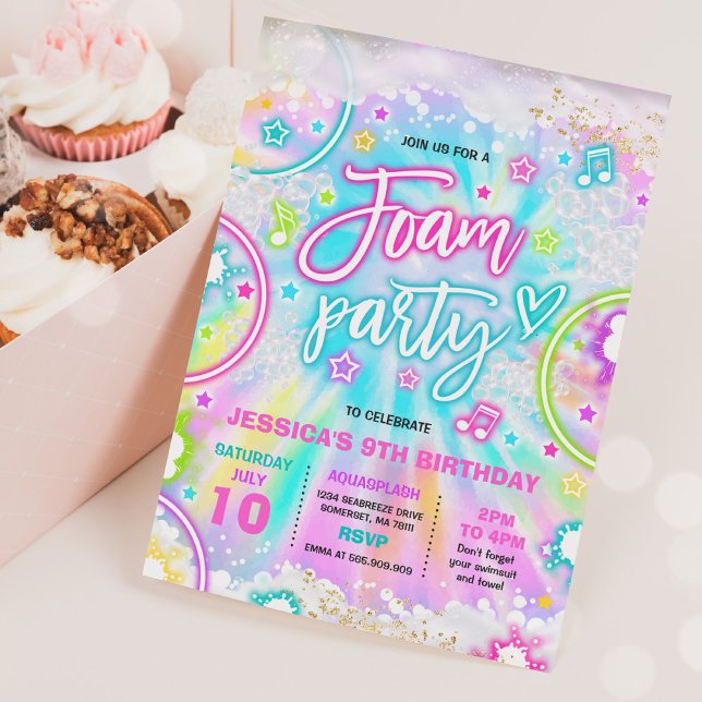 Foam Birthday Party Pool Splash Pad Tie Dye Glow Invitation (Creator Uploaded)