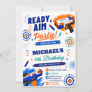 Foam Dart Battle Invite - Ready Aim Party Birthday