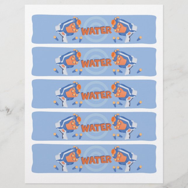 Foam Dart Gun party water bottle labels Flyer (Front)