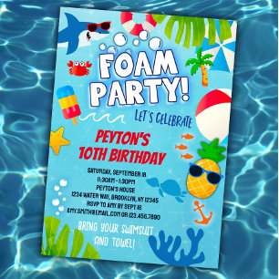 Foam Party Birthday Invitation for Boys and Girls