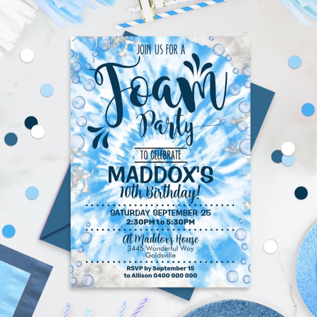 Foam Party Invitation Boy Tie Dye Foam Invite (Creator Uploaded)