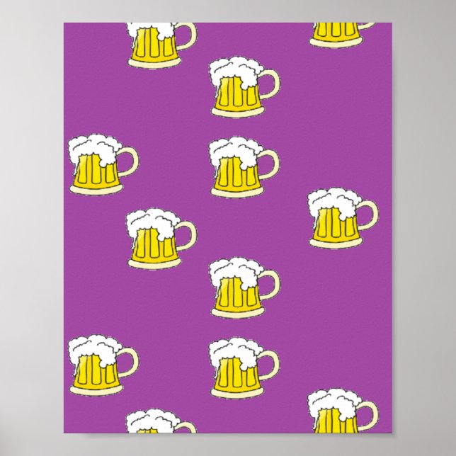 Foaming beer cup on purple poster (Front)