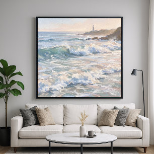 Foaming Ocean Shore - Pastel Painting Style Poster