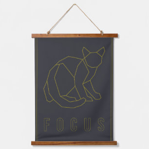 Focus affirmation poster of a yellow origami cat hanging tapestry