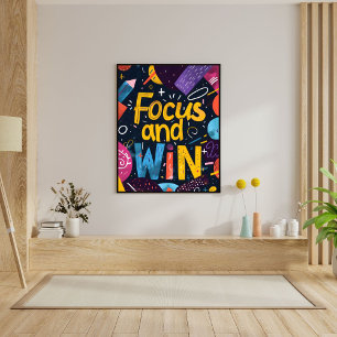 Focus And Win Motivating Success Quote Wall Art