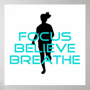 Focus Believe Breathe Aqua Poster