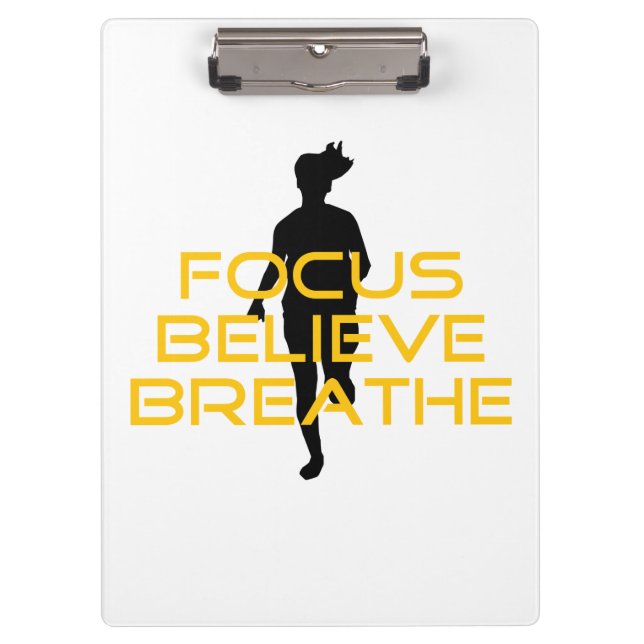 Focus Believe Breathe Yellow Running Fitness Clipboard (Front)