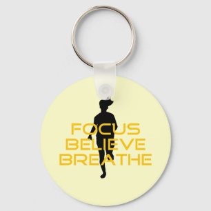 Focus Believe Breathe Yellow Running Fitness Key Ring