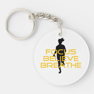 Focus Believe Breathe Yellow Running Fitness Key Ring