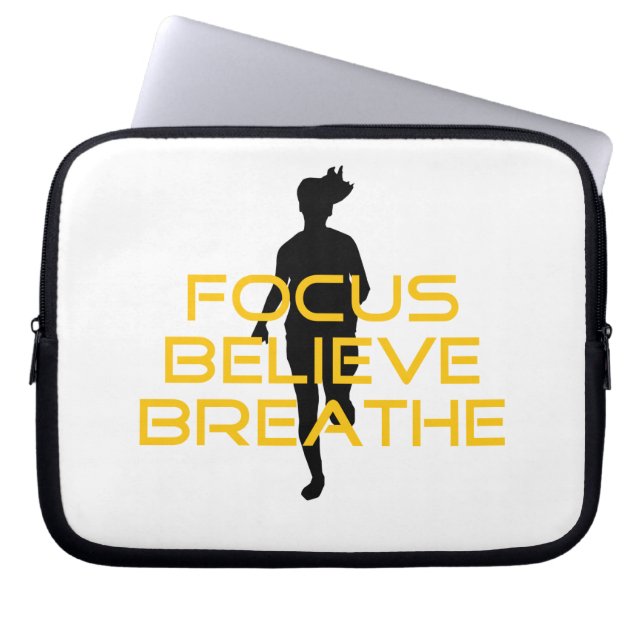 Focus Believe Breathe Yellow Running Fitness Laptop Sleeve (Front)