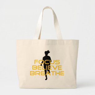 Focus Believe Breathe Yellow Running Fitness Large Tote Bag