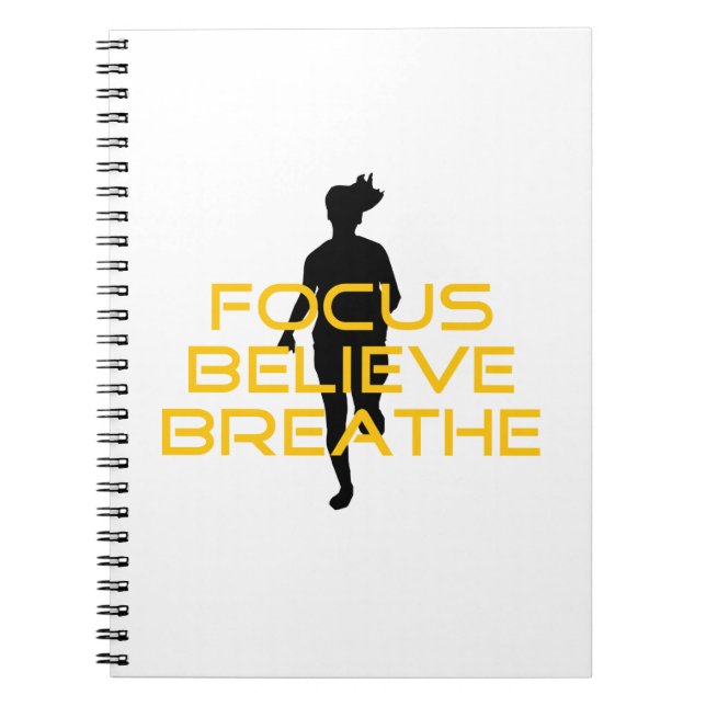 Focus Believe Breathe Yellow Running Fitness Notebook (Front)