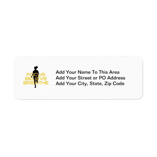 Focus Believe Breathe Yellow Running Fitness Return Address Label (Front)