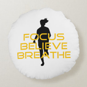 Focus Believe Breathe Yellow Running Fitness Round Cushion