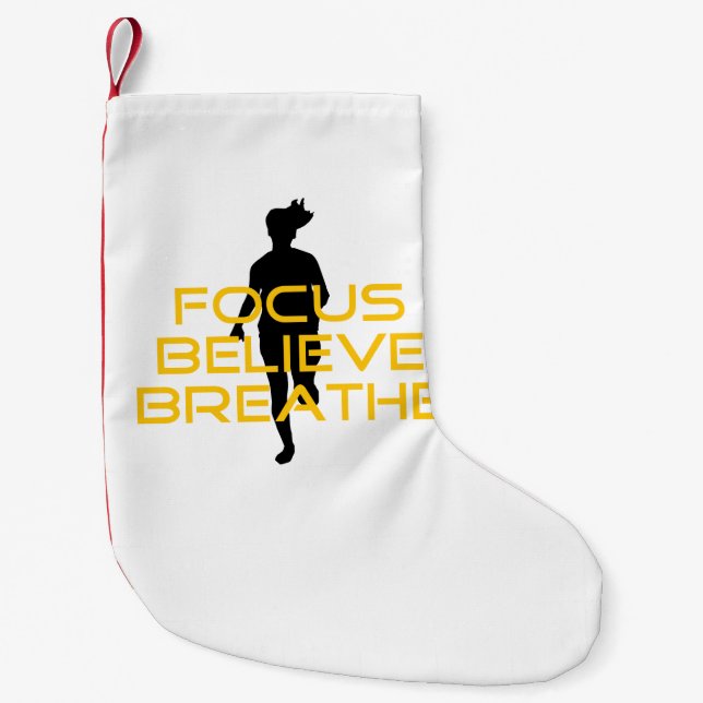 Focus Believe Breathe Yellow Running Fitness Small Christmas Stocking (Front)