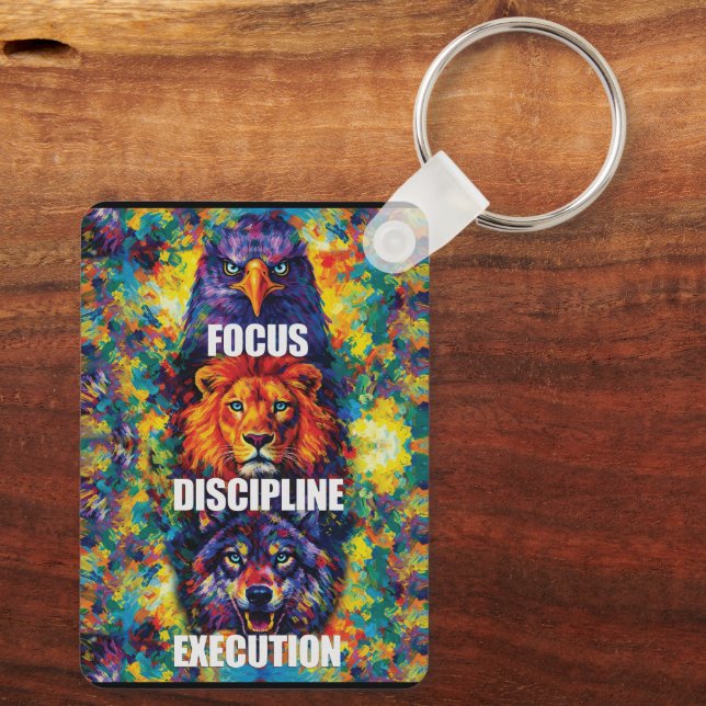 Focus Discipline Execution Eagle Lion Wolf Motivat Key Ring (Back)