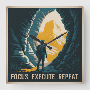 Focus. Execute. Repeat. Square Wall Clock