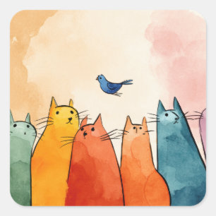 Focus Mode Cats – Funny Cat Quote Art Square Sticker