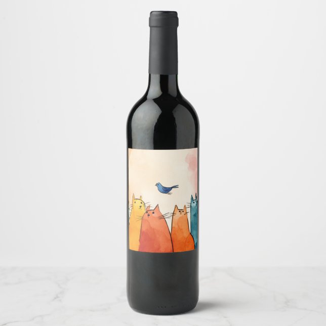 Focus Mode Cats – Funny Cat Quote Art Wine Label (Front)