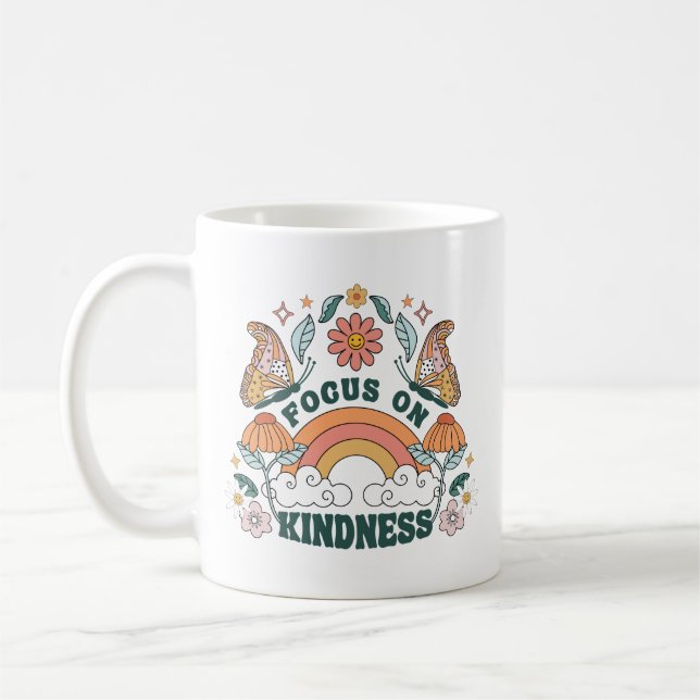 Focus on Kindness Groovy Graphic Coffee Mug (Left)