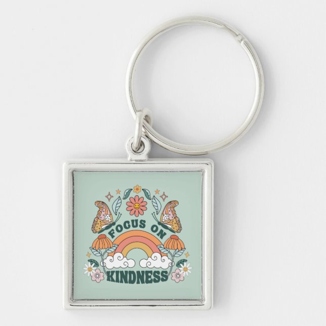 Focus on Kindness Groovy Graphic Key Ring (Front)