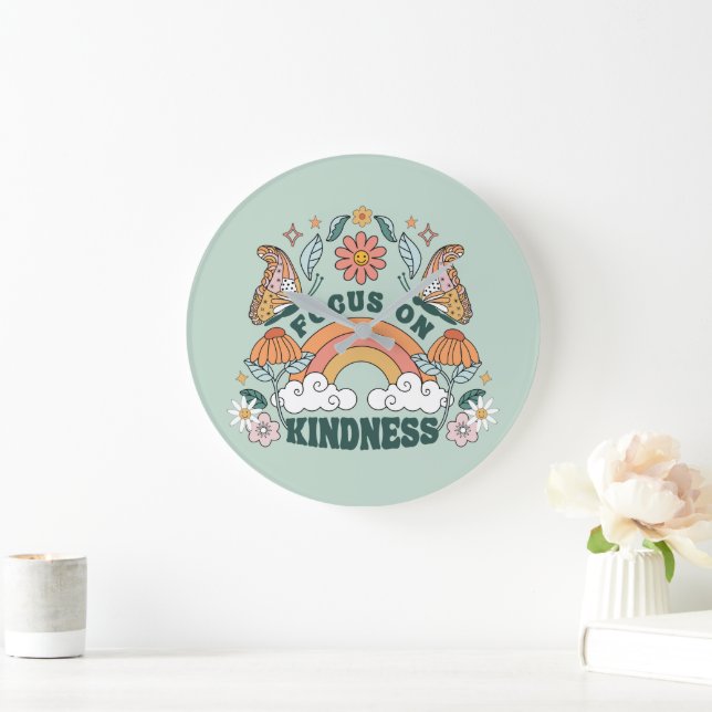 Focus on Kindness Groovy Graphic Large Clock (Home)