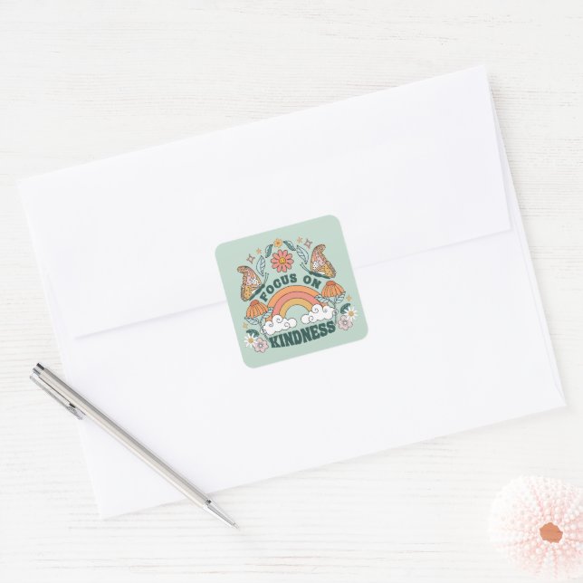 Focus on Kindness Groovy Graphic Square Sticker (Envelope)