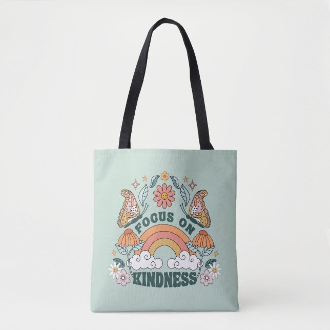 Focus on Kindness Groovy Graphic Tote Bag (Front)
