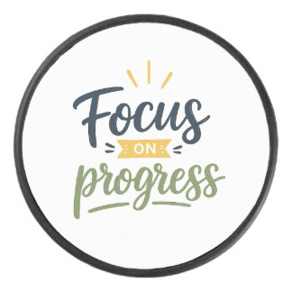 Focus On Progress Motivational Quote Typography Hockey Puck