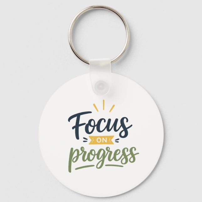 Focus On Progress Motivational Quote Typography Key Ring (Front)