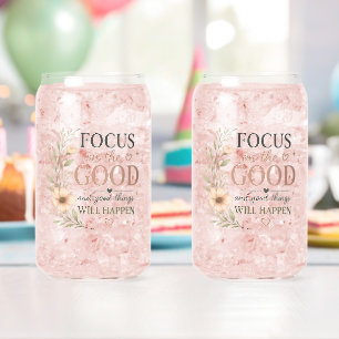 Focus on the Good – Vintage Floral Inspirational P Can Glass