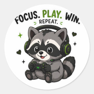 FOCUS PLAY WIN REPEAT GAMER RACCOON STICKER