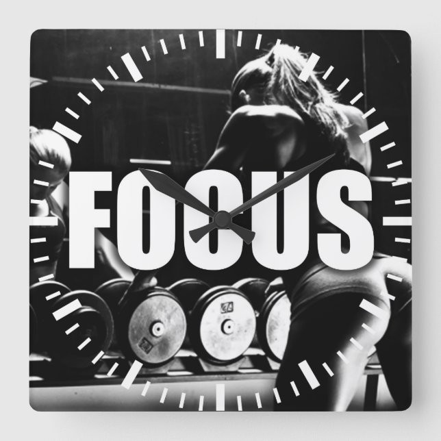 FOCUS - Women's Workout Motivational Square Wall Clock (Front)