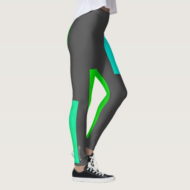 Focused Green Turquoise Blocks Abstract Leggings (Right)