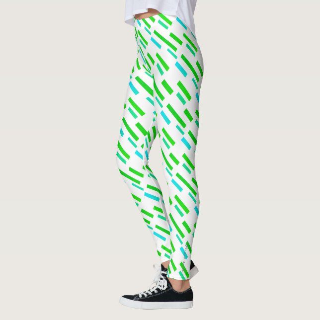 Focused Green Turquoise Blocks Abstract Leggings (Left)