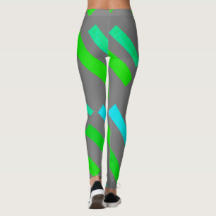 Focused Green Turquoise Blocks Abstract Leggings