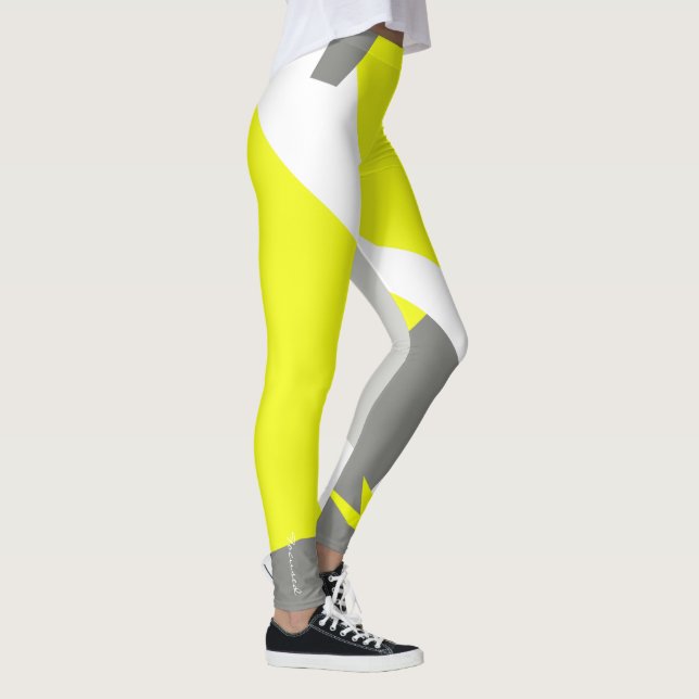 Focused Pastel Yellow Grey Abstract Art Leggings (Right)