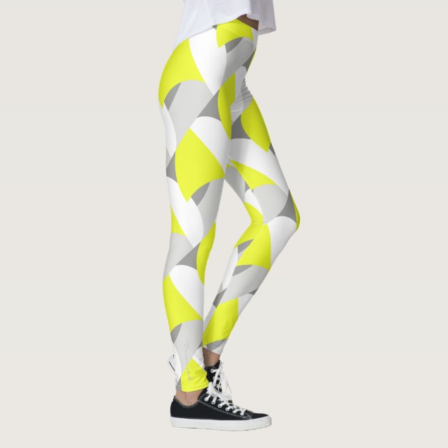 Focused Pastel Yellow Grey Abstract Art Leggings (Right)