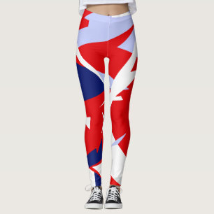 Focused Red Blue White Abstract Art Leggings