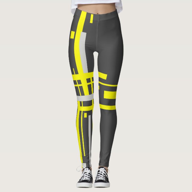 Focused Yellow Blocks Abstract Art Leggings (Front)
