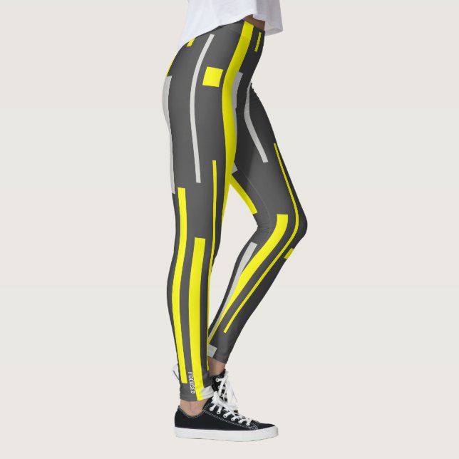 Focused Yellow Blocks Abstract Art Leggings (Right)